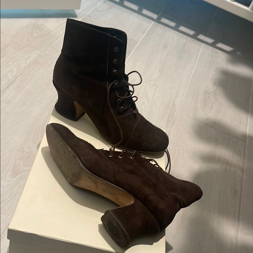 Charles David Dark Brown Suede Lace-Up Ankle Boots